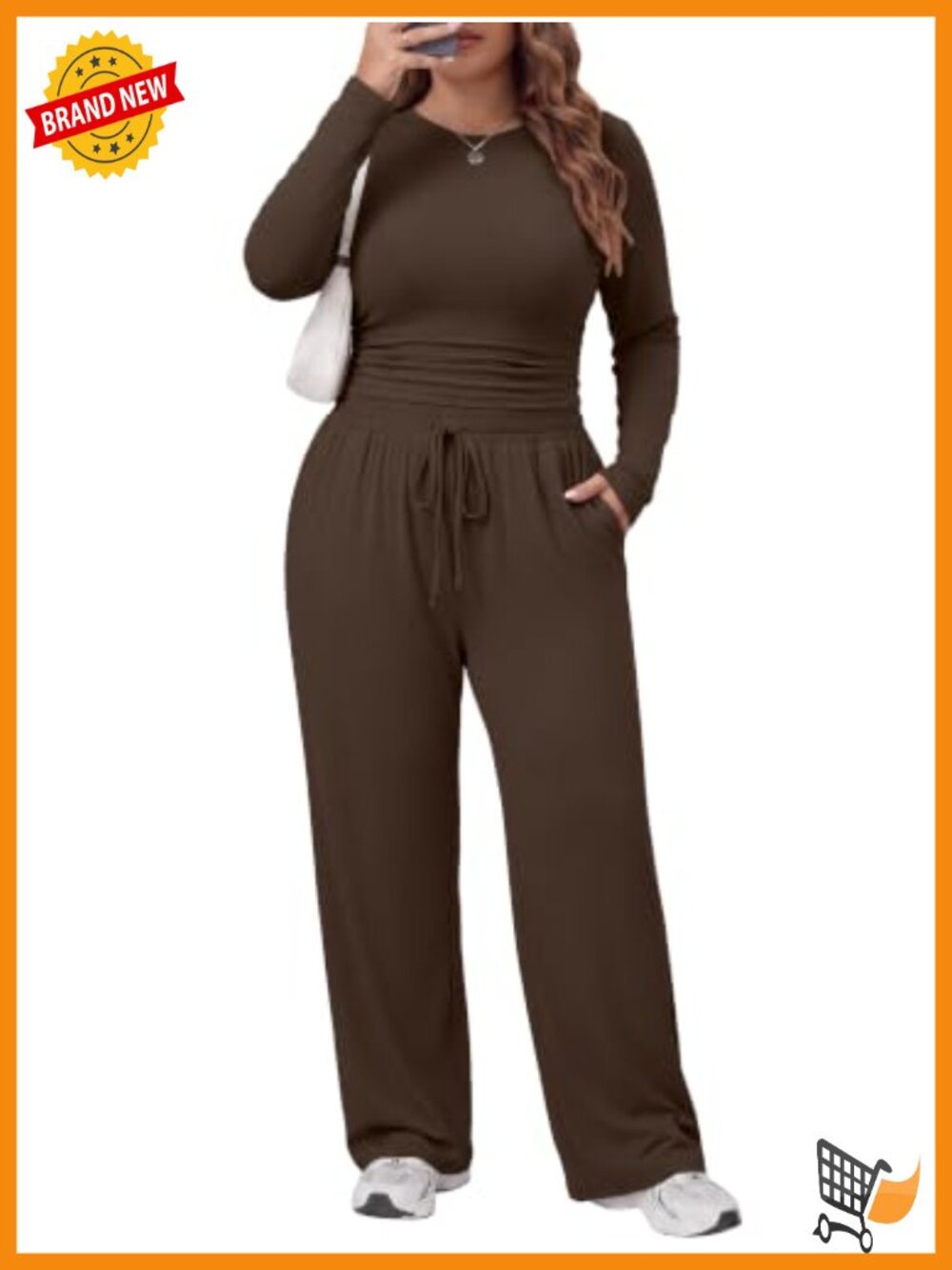 Plus Size 2-Piece Lounge Set Rayon Spandex Slim Fit Wide Leg Pants Tracksuit